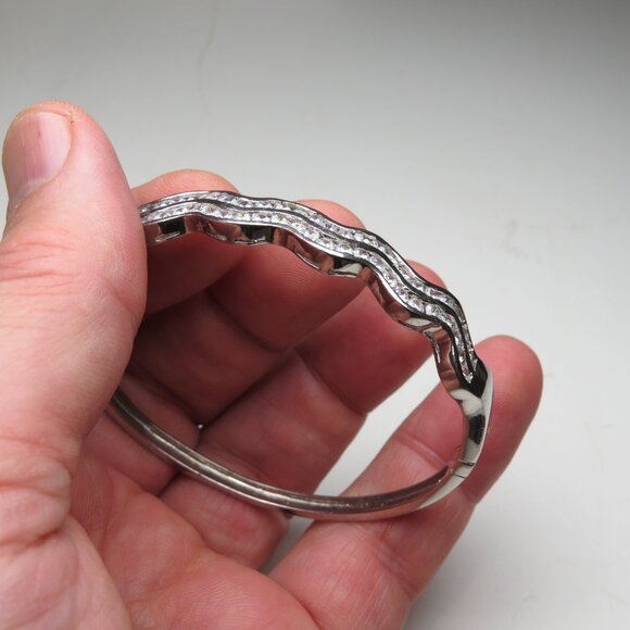 *925 Sterling Silver Diamond Bangle Bracelet - Picture 3 of 8